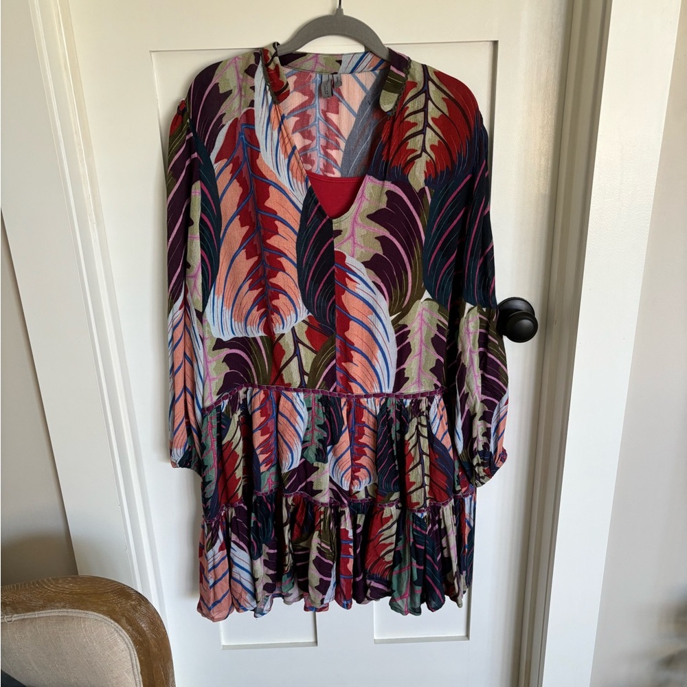 Anthropologie size S Bl-nk Blank London Agnese tiered fern print tunic dress